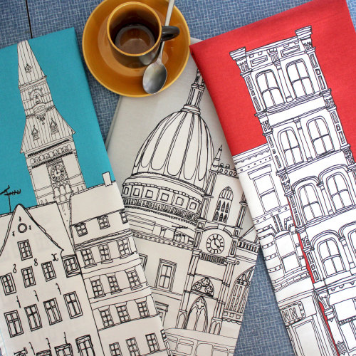 sosuperawesome:Cityscape cards, prints, tea towels and cushions by helenacarrington on Etsy(Pictured