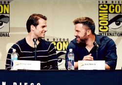 kinginthenorths: Henry Cavill and Ben Affleck at the Warner Bros. ‘Batman v Superman:  Dawn of Justice’ presentation during Comic-Con International 2015 at  the San Diego Convention Center on July 11, 2015 in San Diego,  California.