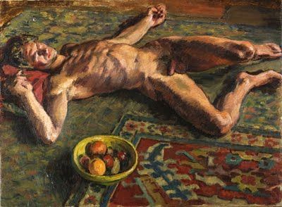 vintagemusclemen:This reclining nude is typical of Grant’s style, with color, shadows, and the human form predominating.