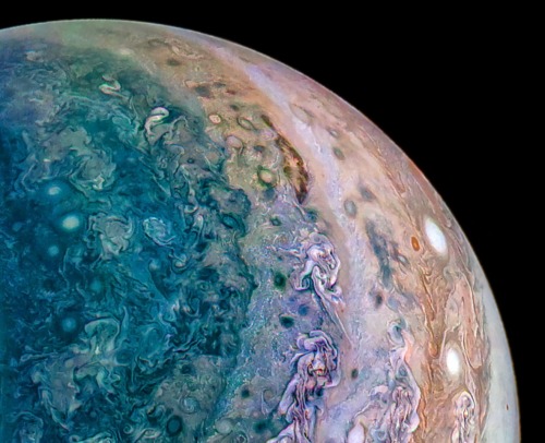 astronomyblog:   This image of Jupiter was taken by Juno on December 16 and then processed by citizen scientist David Marriott. Image credit: NASA / JPL-Caltech / SwRI / MSSS / David Marriott  