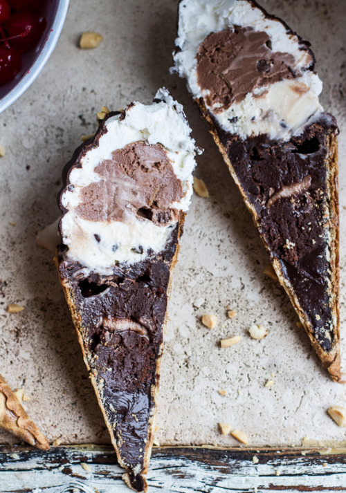 fullcravings:  Hot Fudge Brownie and Double Scooped Ice Cream Sundae High Hat Cupcakes…in a Cone!