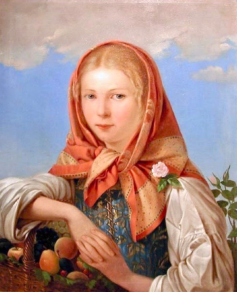 Unknown painter of 19 century, East-European Peasant Girl with Fruit Basket