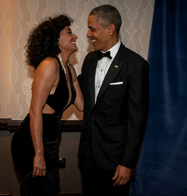 accras:  Tracee Ellis Ross with President Obama and the First Lady at the 2016 WHCD.