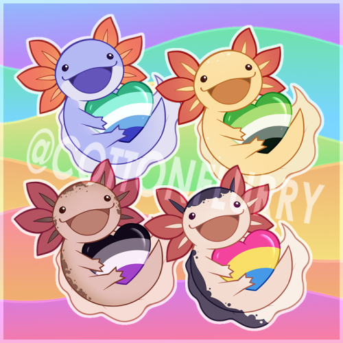 Happy Pride Month everyone!Axolotl pride 3″ matte stickers are officially up for the entire mo