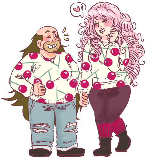 mruniiverse:i have requests to fill but i couldnt resist these two wearing matching cher ry sw e a ter s… … .. ……… ..  .