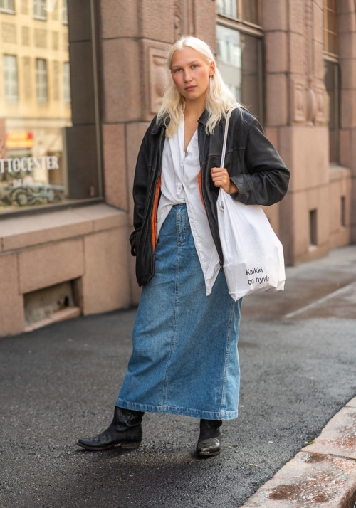 hel-looks:Ansa, 20“My jacket, skirt, and cowboy boots are thrifted and shirt is my mom’s