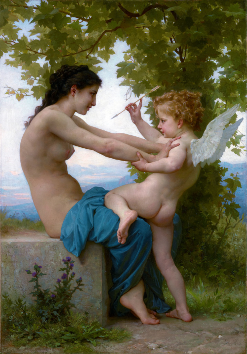  William Adolphe Bouguereau (French, 1825 - 1905) A Young Girl Defending Herself against Eros. c. 18