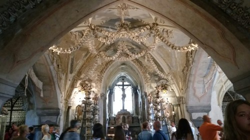 bespectacled-artist: pluto-support:  Church entirely decorated with human bones in Czech Republic. @sixpenceee  So will this be sanctuary in the skeleton war? 