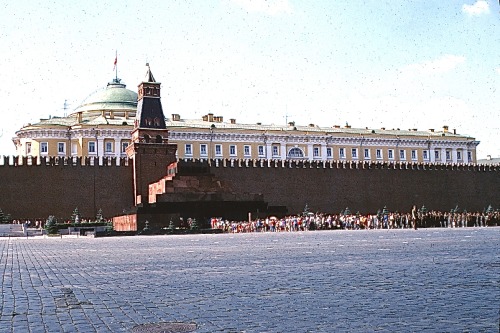 Crowd Queuing to Visit Lenin’s Tomb, Kremlin Behind, Red Square, Moscow, 1975.