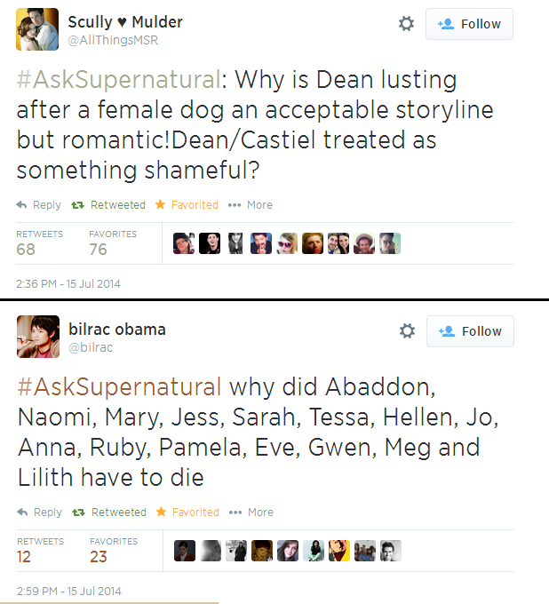 coolator:  deancasotp:  Some gems from the #AskSupernatural tag    damn