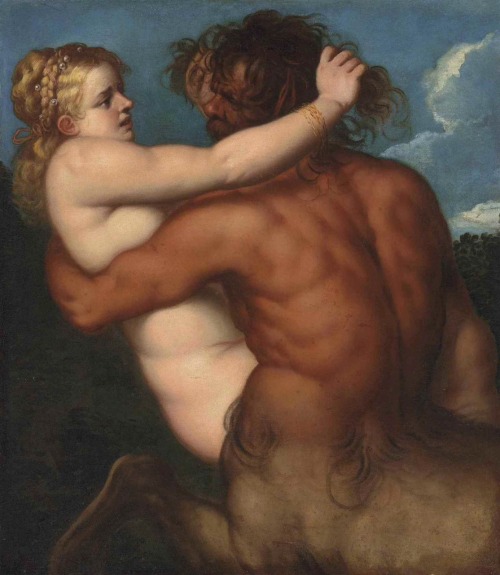 The Abduction of Deianira.Oil on Canvas.114.3 x 100 cm.Art by Pietro Liberi.(1605-1687).