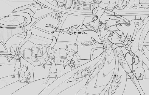 a wip, the clean lines for a sketch from my au-before the tallest, after elites, red is the commande