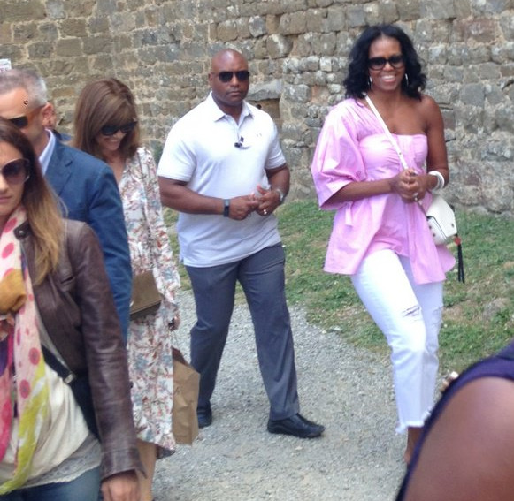 accras:  First Lady Michelle Obama in Montalcino, Italy, 5/20/17.