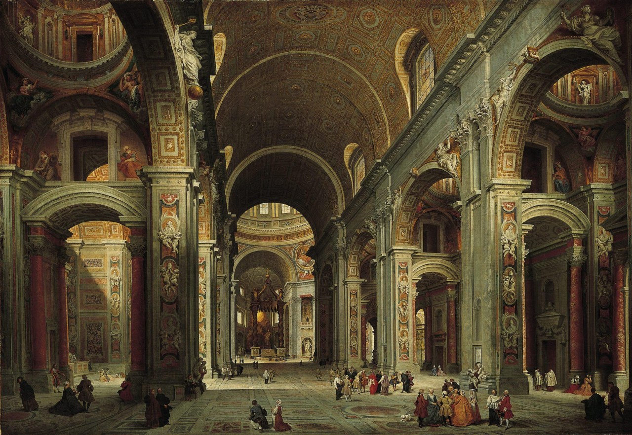 Inside Saint Peters basilica in 1735, Vatican City