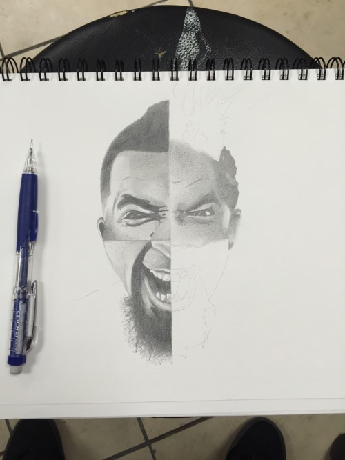 shenanigansofahooligan:  This is my most recent project that I completed a little over a week ago. It’s Tech N9ne’s “Klusterfuk” EP cover. What this is, is literally five different pictures built into one and what I did was draw it piece by piece.