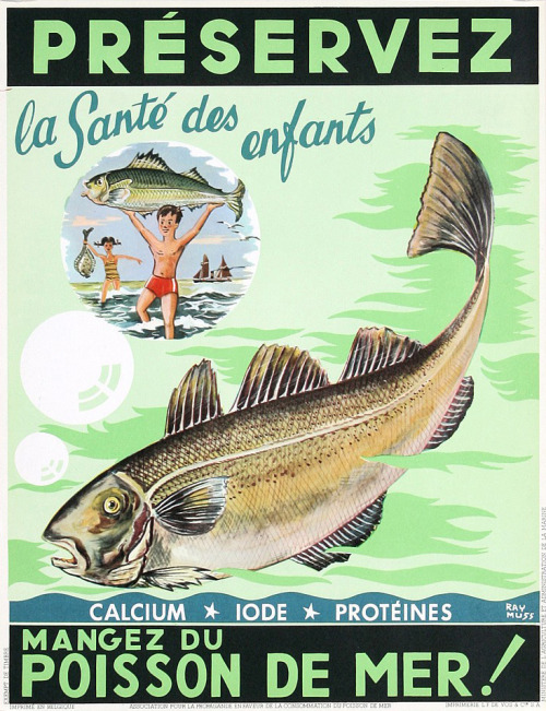 Ray Muss, set of advertising posters for the benefit of fish, 1945. France