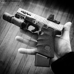 glockfanatics:  Custom Gen3 G19 (posted by @worksarmament) #glockfanatics #glockmods #glockperfection #glockenthusiast #worksarmament #dpcustomworks #surefire #trijicon