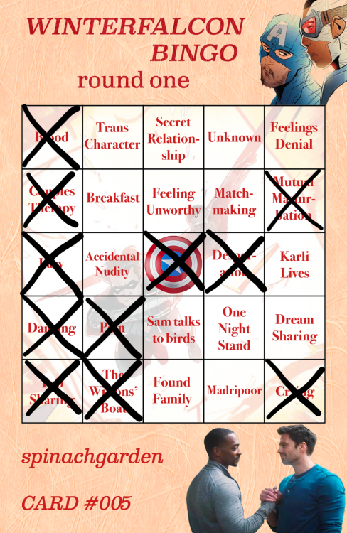 spinachgarden: And that’s a wrap on WinterFalcon Bingo!Fic Masterpost:For the squares: O5 (crying), 