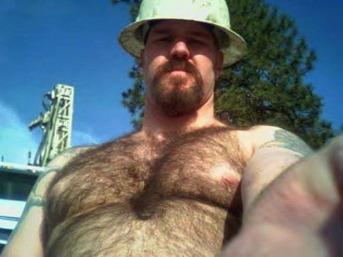 cutecubs:  my very favorite. furry sexy bud, goatee and construction helmet.  menwithcams:  Hairy oilman selfie      