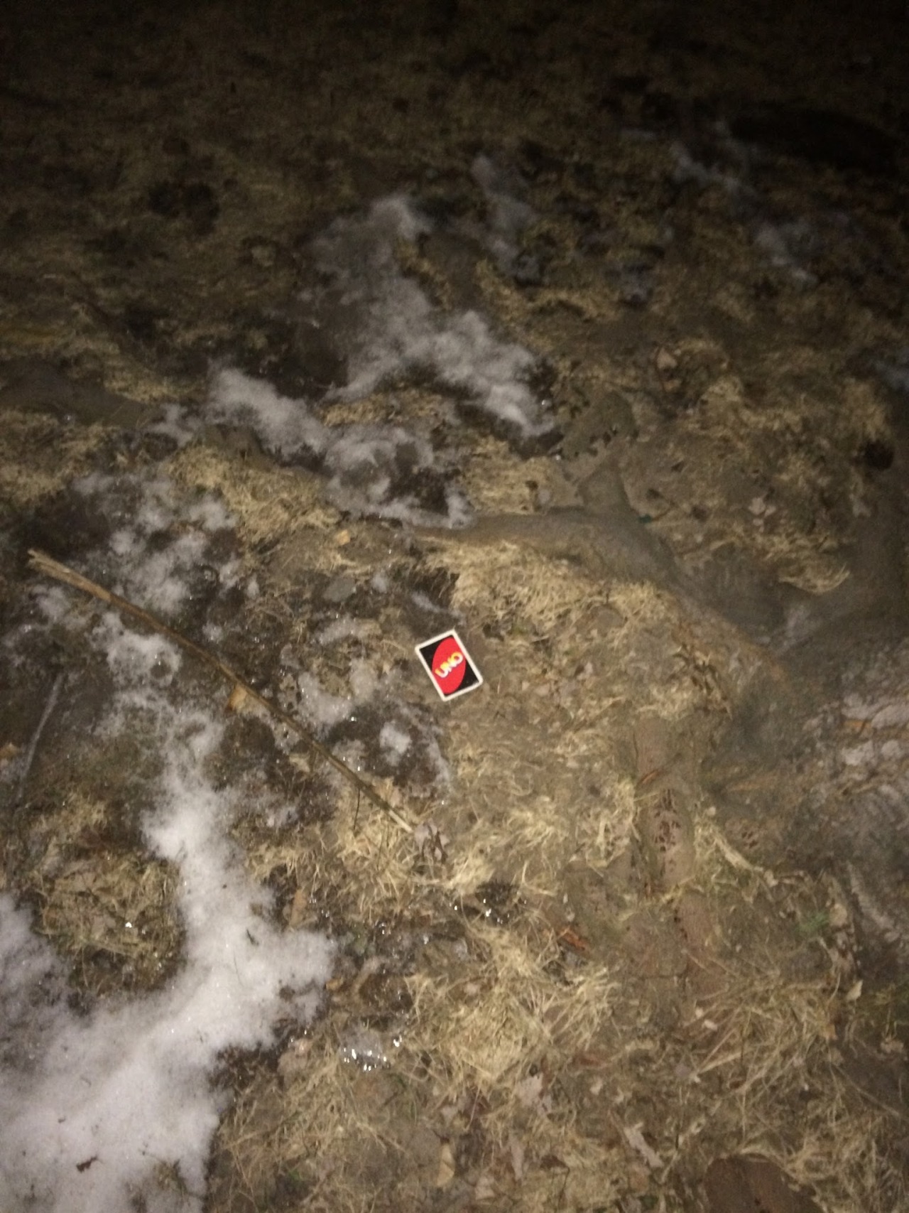 extremelycursedimages:  Found a random uno card outside, I think satan was playing