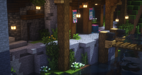 ravine settlement work in progress, featuring old brick library, mushroom-infested apothecary, and a