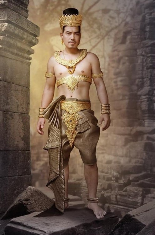 Model wearing royal Khmer Empire clothing from Cambodia