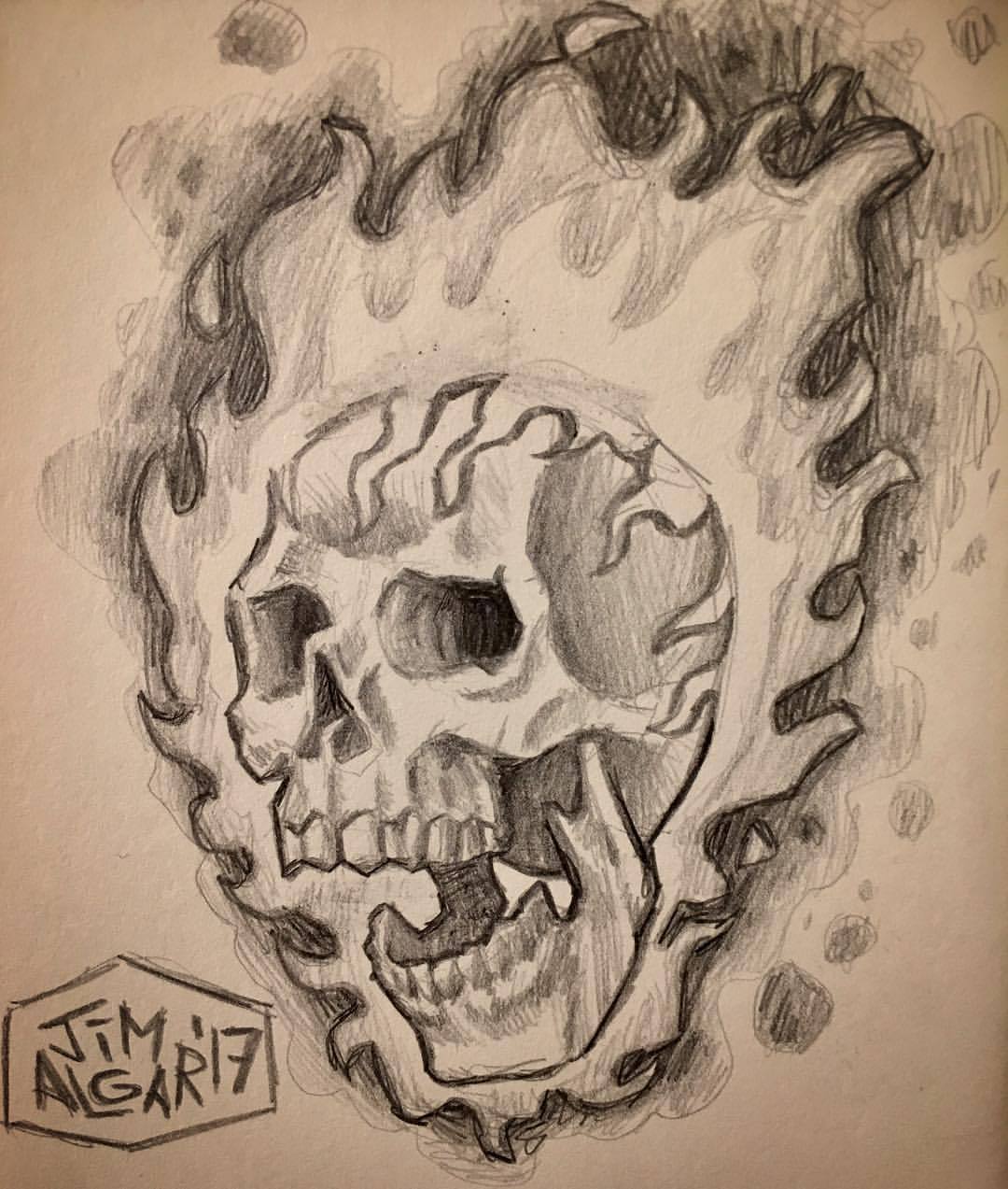 Flaming Skull Sketch drawing by Jenn Adkins | Doodle Addicts