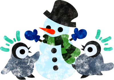 冬のフリーのイラスト素材 可愛い赤ちゃんペンギンとおしゃれな雪だるま Free フリー素材のatelier B W 加工 印刷 商用利用可能