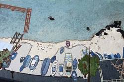 huariqueje:  Blue Boats , Amalfi Coast     -    Cressida Campbell Australian b.1960- Woodblock print 