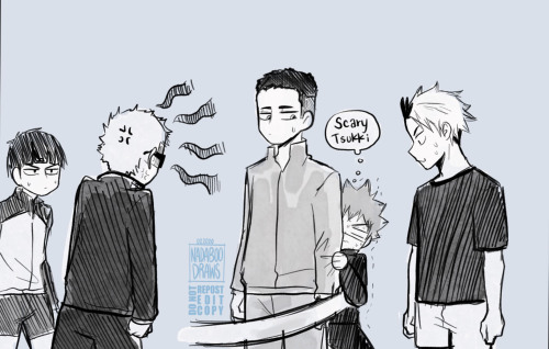 nadaboodraws:  I called it “ Moon yelling at the Sun.” Hinata and Tsukishima’s faces are just great.