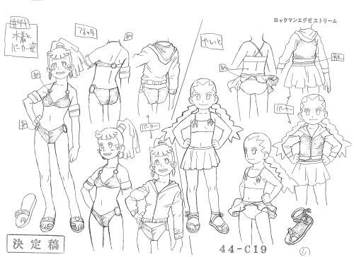 Megaman Production Art Scan of the Day #329:Anetta and Yai in Swimsuits and Hoodies Character Design