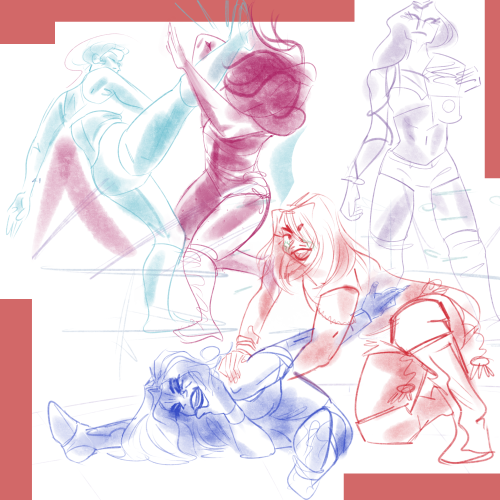 life drawings from the last couple months! ive got royal rumble on the brain &gt;:)