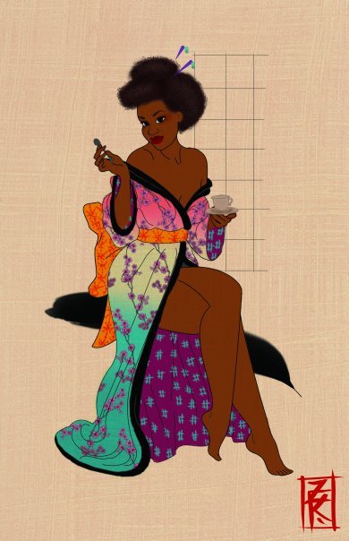 kimono girl w tea by ~KellysDolls