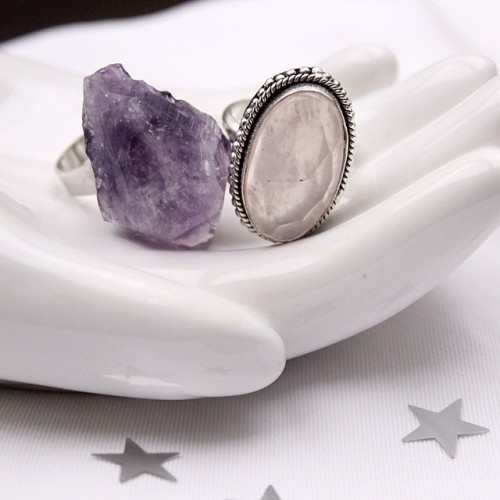 sebastiansimon:  My obsession with stone and crystal jewelry might never end 🙆 #amethyst #rosequartz