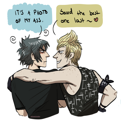 niuniente: Here comes the cute gays Seriously, where are you aiming that camera, Prompto? Have you s