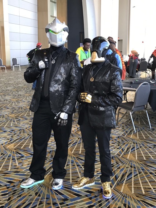 glitchnerd: zenyatta and genji daft punk cosplayers!! Hey!! This is me and my friend Louie ❤️ thanks