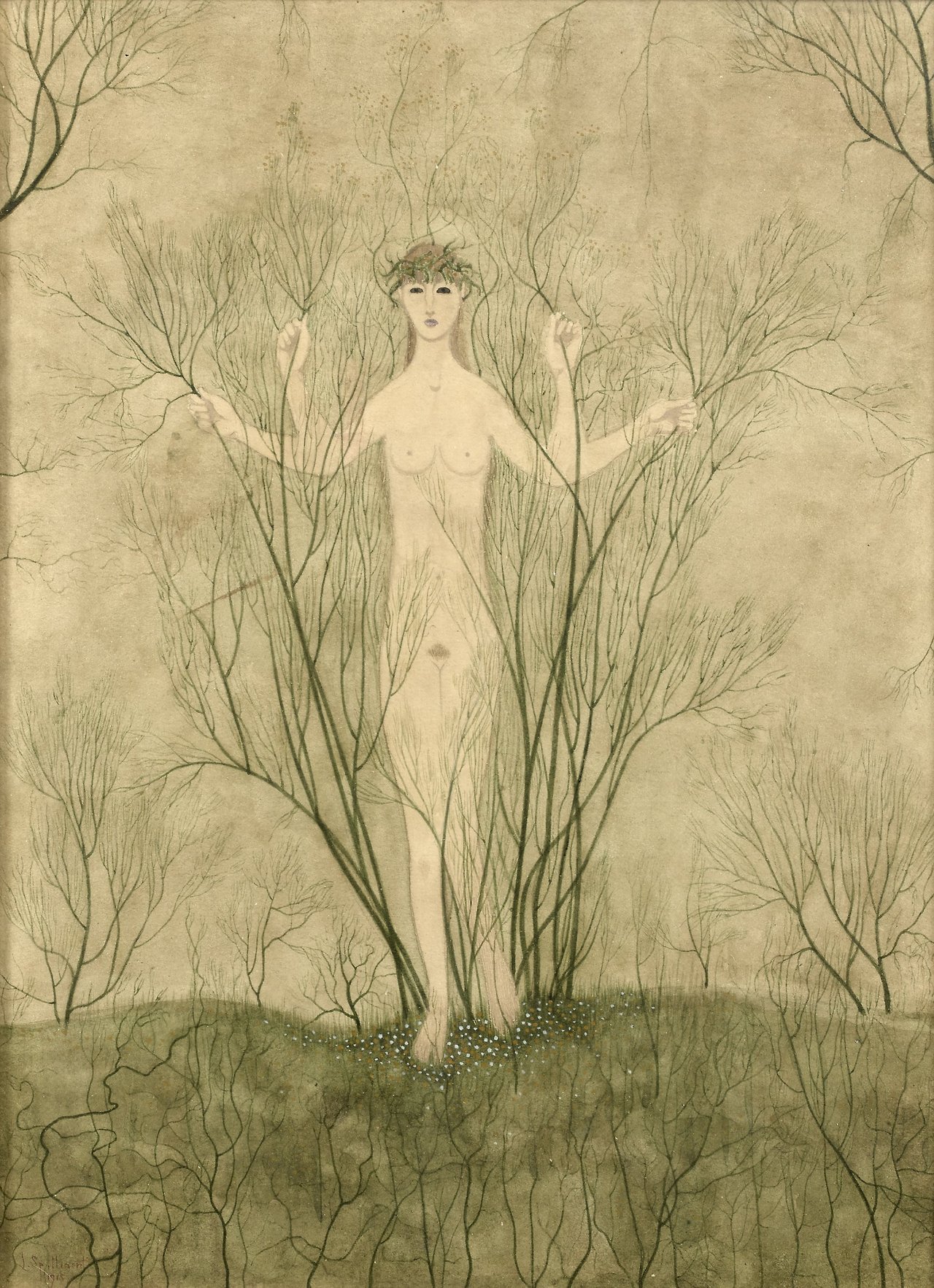 thunderstruck9:Léon Spilliaert (Belgian, 1881-1946), Eve aux quatre bras [Eve with