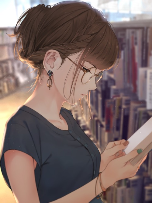 animepopheart:★ 【サイトー】 「 いつも図書館にいる眼鏡女子 」 ☆ ✔ republished w/permission ⊳ ⊳ follow me on instagram
