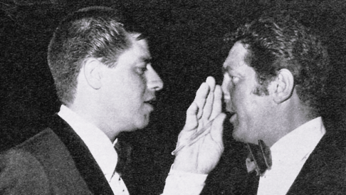 Dean Martin and Jerry Lewis reuniting at the Cocoanut Grove, 1961.
