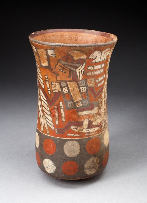 Beaker Depicting Warriors Holding Feathered Staffs with Regalia, Nazca, -180, Art Institute of Chica