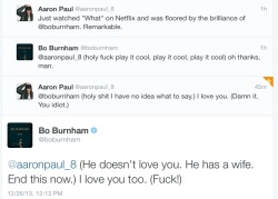 playingintheampersand:  bo burnham and aaron paul flirting via twitter is the best belated gift ever