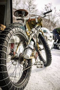 Cadenced:  Bicycle Snow Chains On A Surly Pugsley In Jozankei, Hokkaido, Japan. Photo