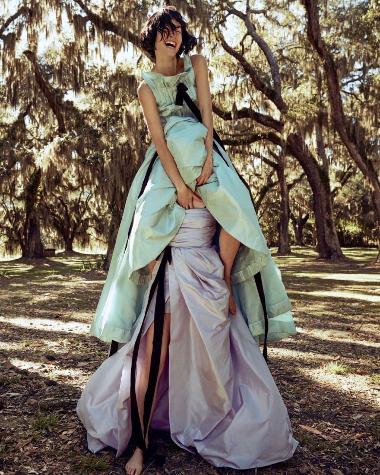oscardelarenta: Heavenly creatures in our Spring 16 taffeta ballgowns for PORTER’s