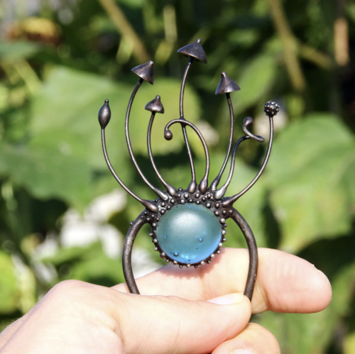 Handmade metal magic mushrooms hair pin by Yadovito