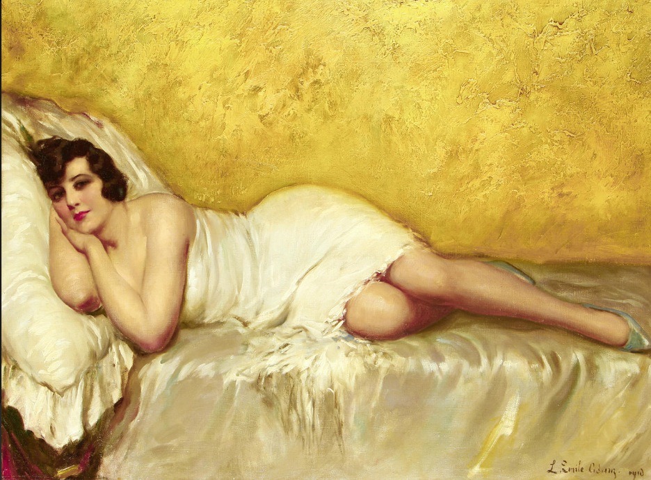 artbeautypaintings:  Reclining lady - Louis-Emile Adan 