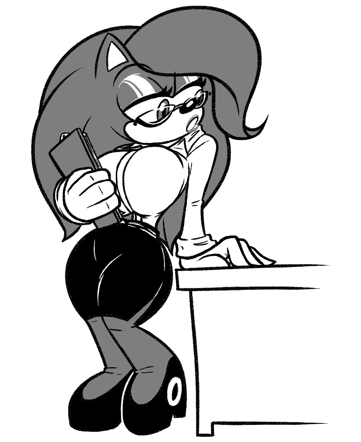 sonicboobs:Patreon request for @sonicthebabe, who wanted an office Sonic. As a bit
