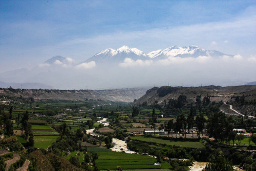 lifeofawriterphotographer:The beginning of the Colca Canyon with the volcano Chachani in the backgro