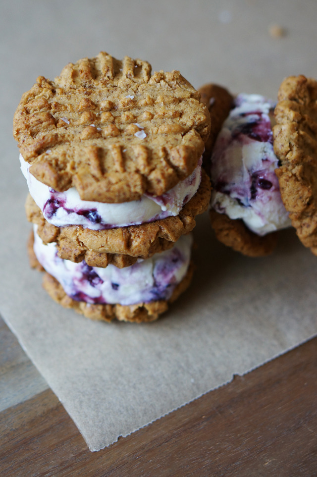 thefoodshow:  Peanut Butter And Jelly Ice Cream Sandwiches 