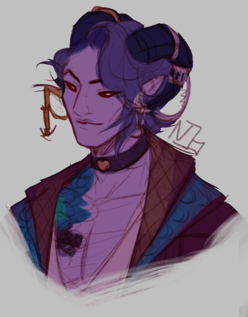 nonjaboard:a quick molly before bed[image description: a drawing of Mollymauk from the chest up. He&