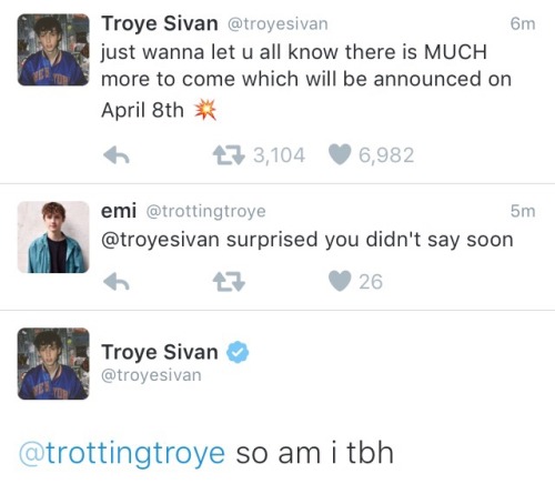 thxsetwxkids: via Troye’s Twitter 4/1/16